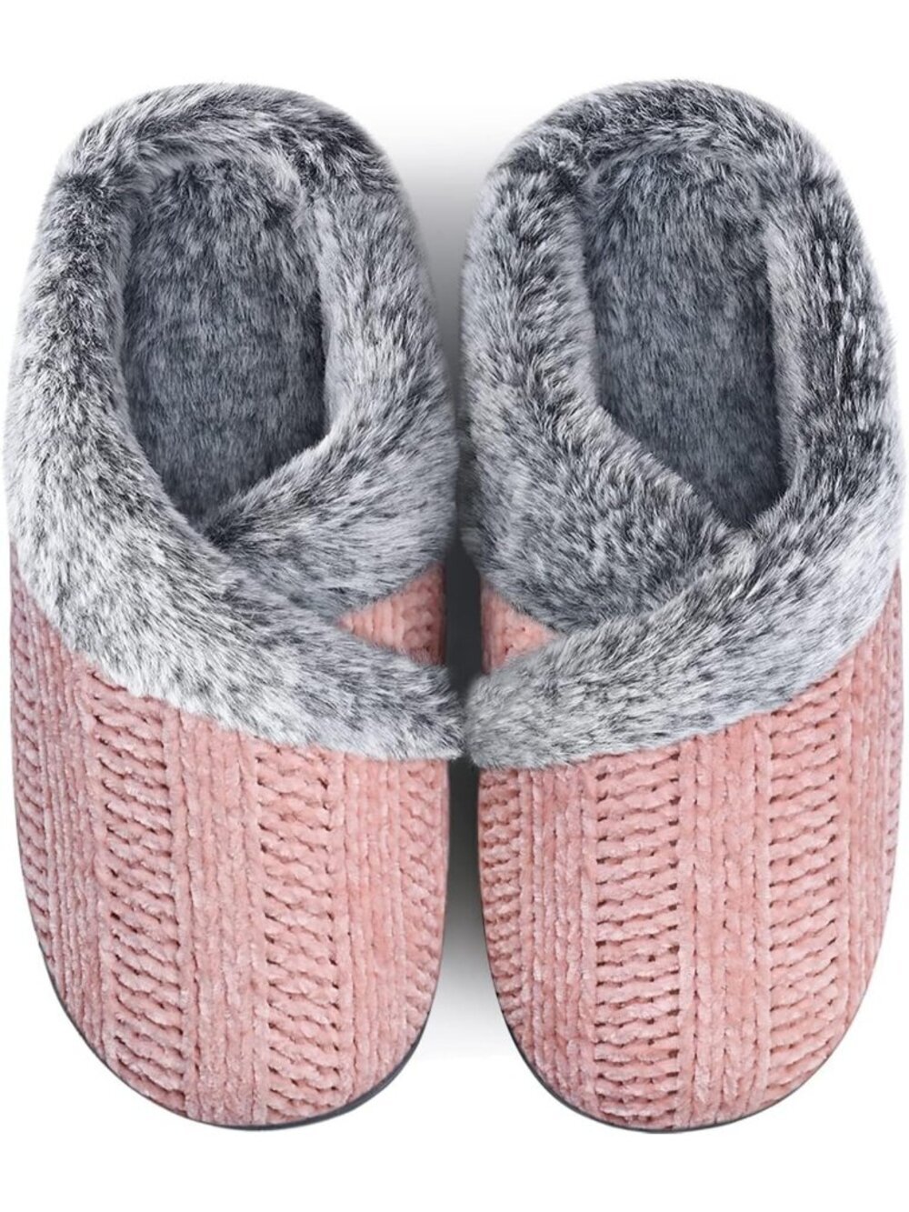 Women's Pink Fuzzy House Slip on Indoor Outdoor Anti-Skid Rubber Slipper Shoes